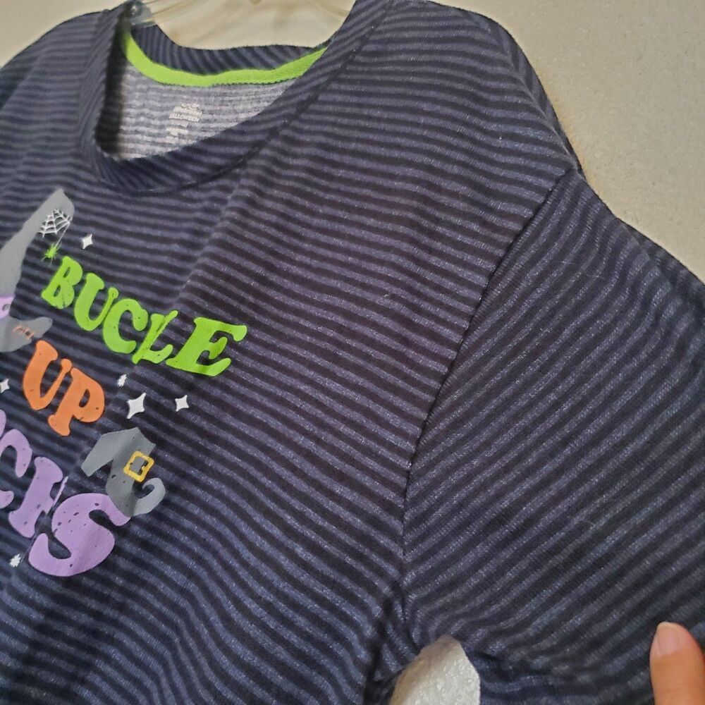 Way To Celebrate Halloween Stripe T-shirt Buckle Up Witches Womens Size L Blue - Picture 3 of 12